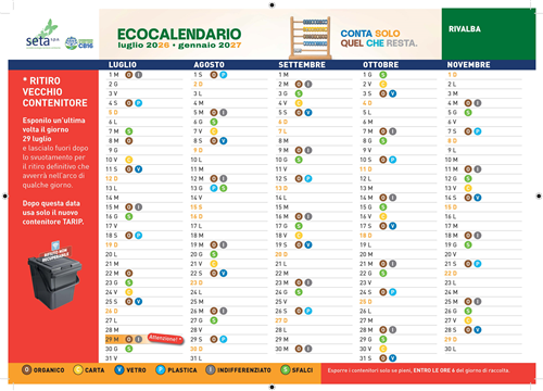 Eco Calendario raccolta rifiuti differenziata luglio 2026 - gennaio 2027